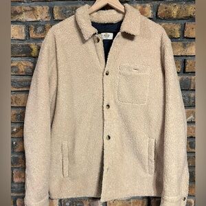 Marine Layer Men's Fleece Sherpa Shirt Jacket Beige Size Large Shacket Button Up
